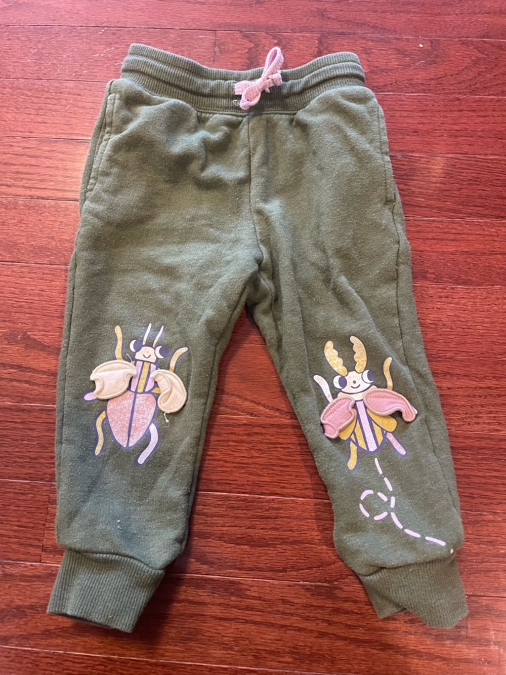 Kids Olive Green Sweatpants with Beetle Appliqués